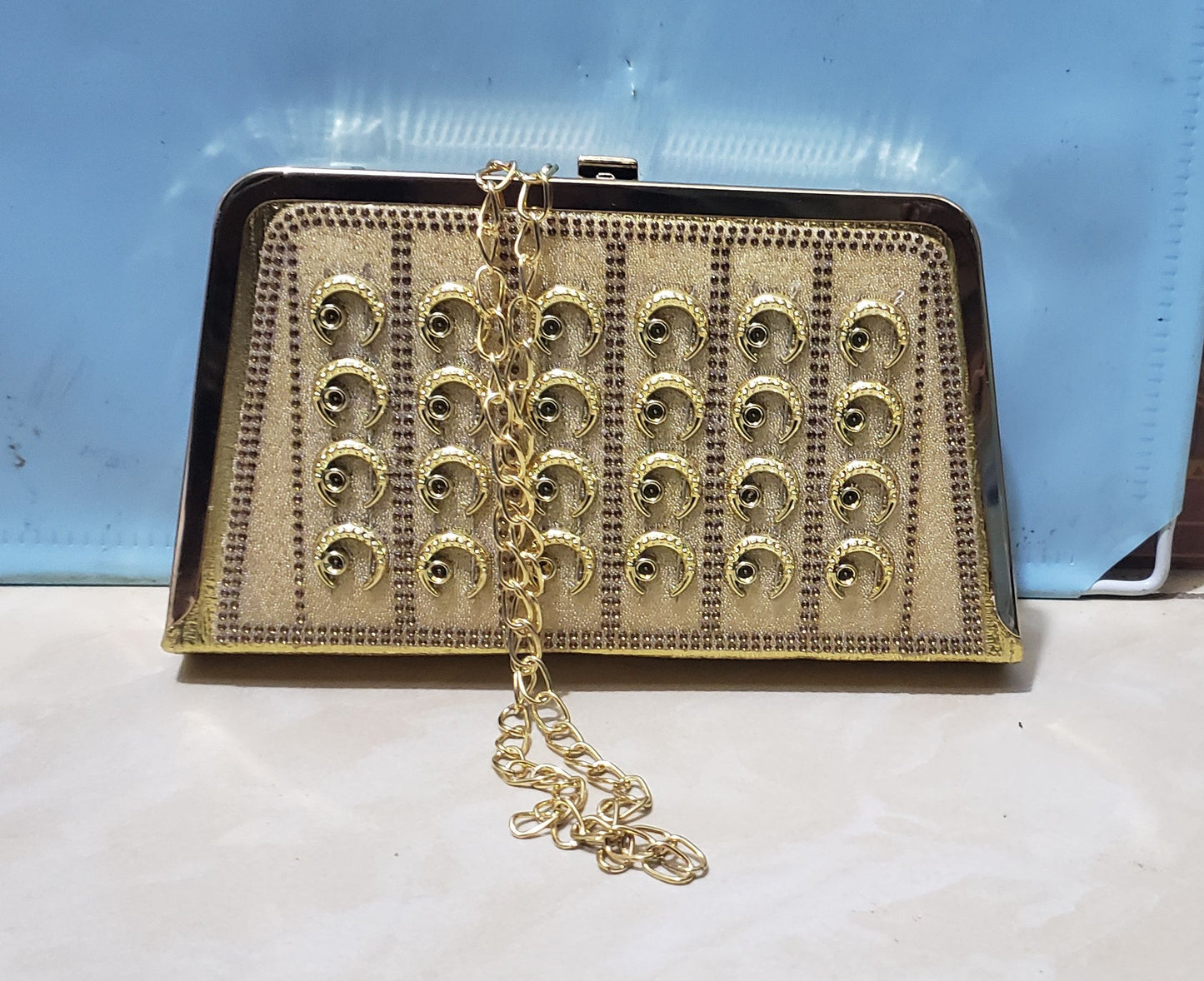 Gold long Chain Party Bag