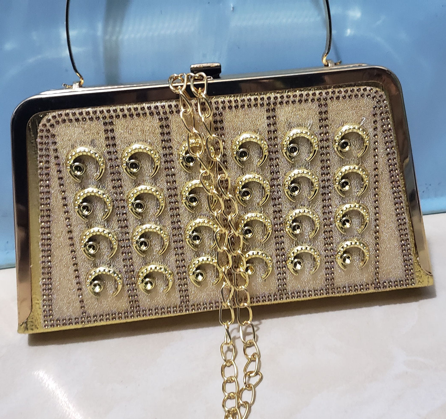Gold long Chain Party Bag