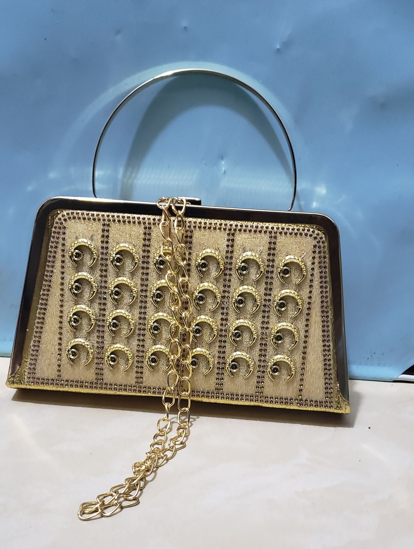 Gold long Chain Party Bag